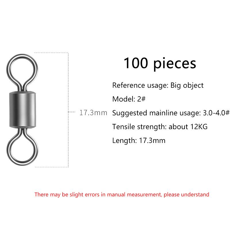 100Pcs Fishing Swivels Stainless Steel Rolling Barrel Swivels Fishing Line Connector Micro Swivel Fishing Lure Solid Ring Swivel