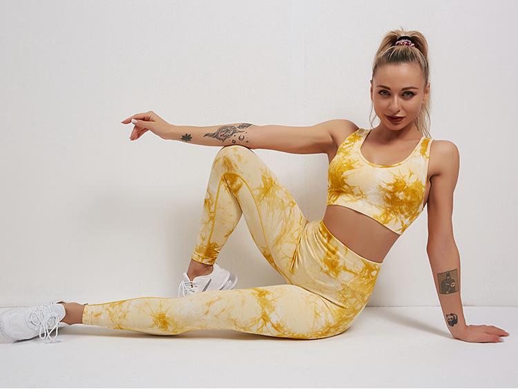 European & American Tie-Dye Seamless High-Waist Tummy Control Yoga Set