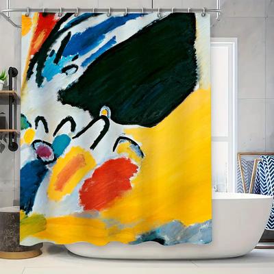 Rideau de douche de salle de bain coloré abstrait Décor Tissu imprimé moderne Aquarelle Bleu Jaune Rouge Orange Noir Doublure de tapis imperméable