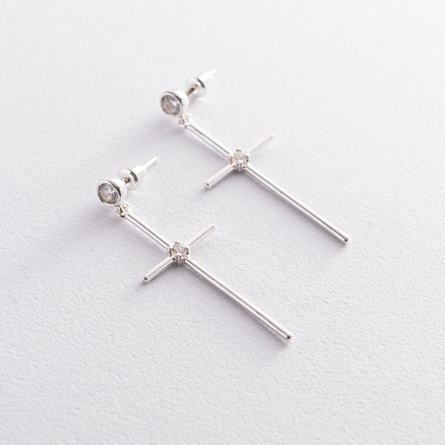 

Срібні сережки Хрести з фіанітами Oniks 3.9 x 1.7 cm срібний