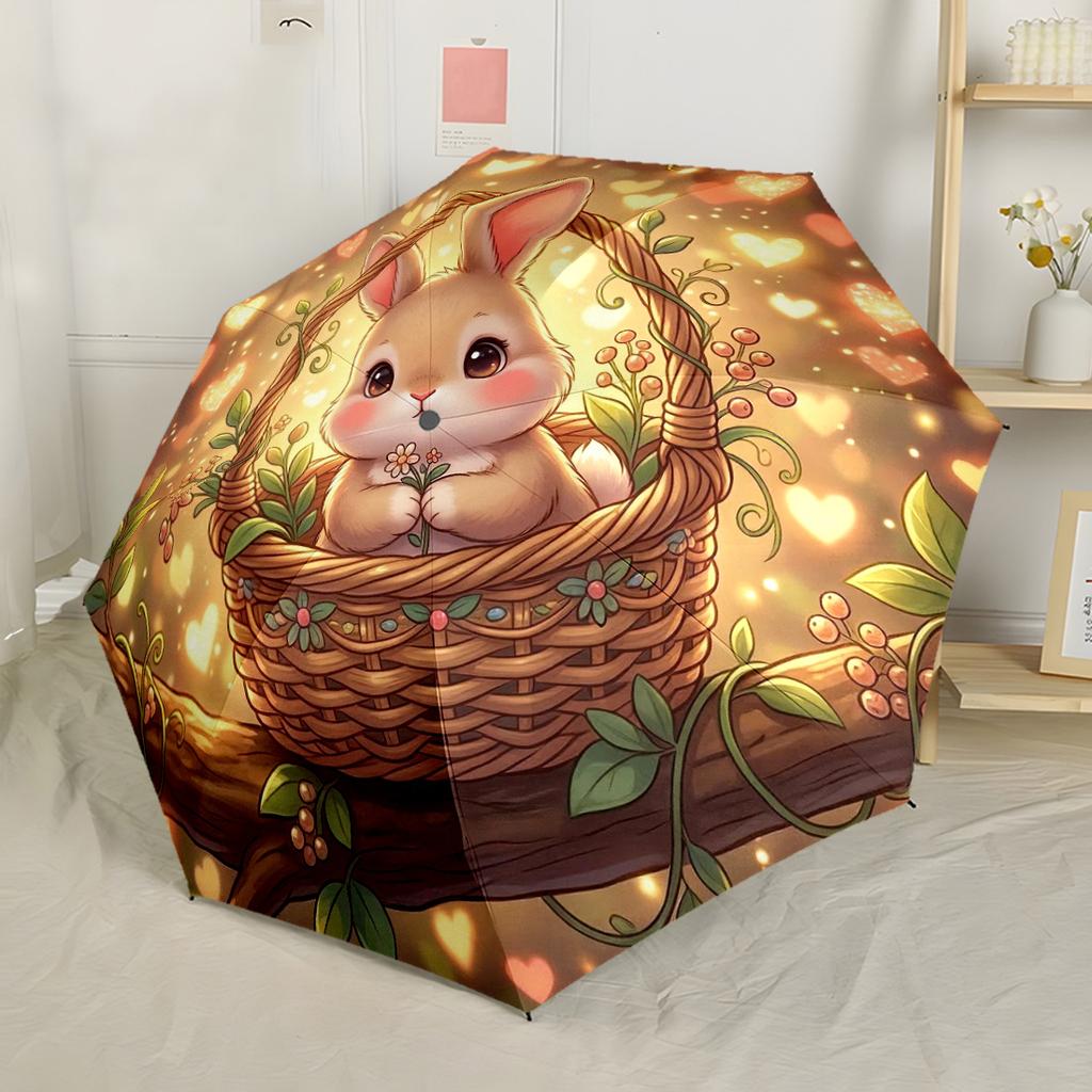 Easter Bunny Tea Party Automatic Umbrella Compact Durable 8 Rib Design Compact Design All Season Umbrella for Travel Elegant Women's Umbrella
