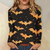 Fashionable 3D digital printed Halloween bat pattern women's round neck long sleeved T-shirt