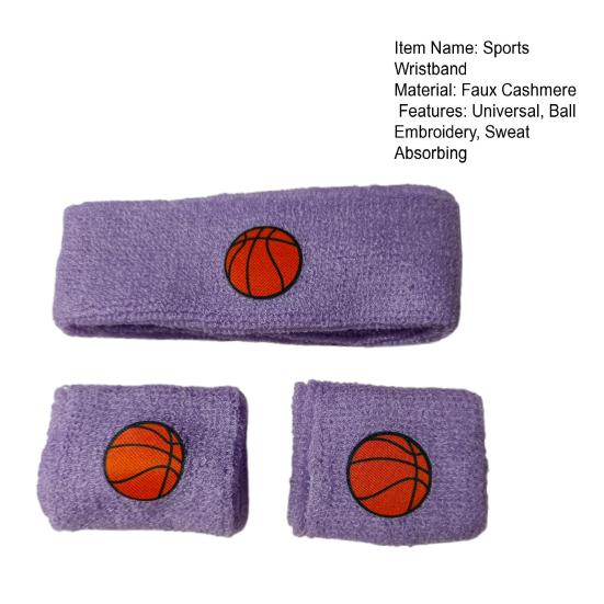 1 Set Kids Sports Headband Wristband Ball Embroidery Stretch Breathable Sweat Absorbing Boys Girls Knitted Wrist Protector Sweatband