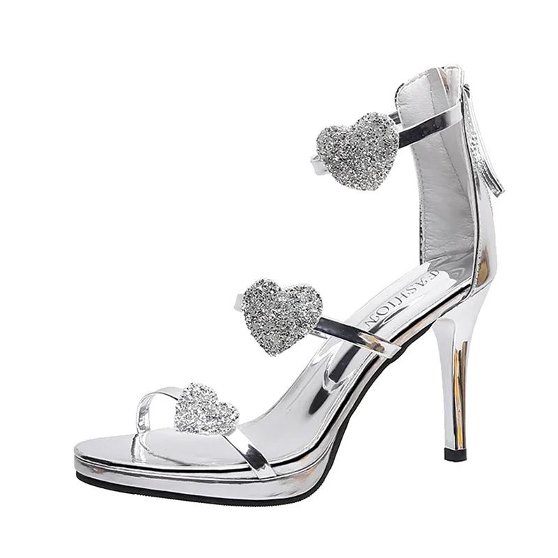 

Модная женская обувь 2024 года, горячая распродажа, женские сандалии на молнии, летние однотонные звездные блестки, открытый носок, высокие каблуки, модные женские сандалии 40