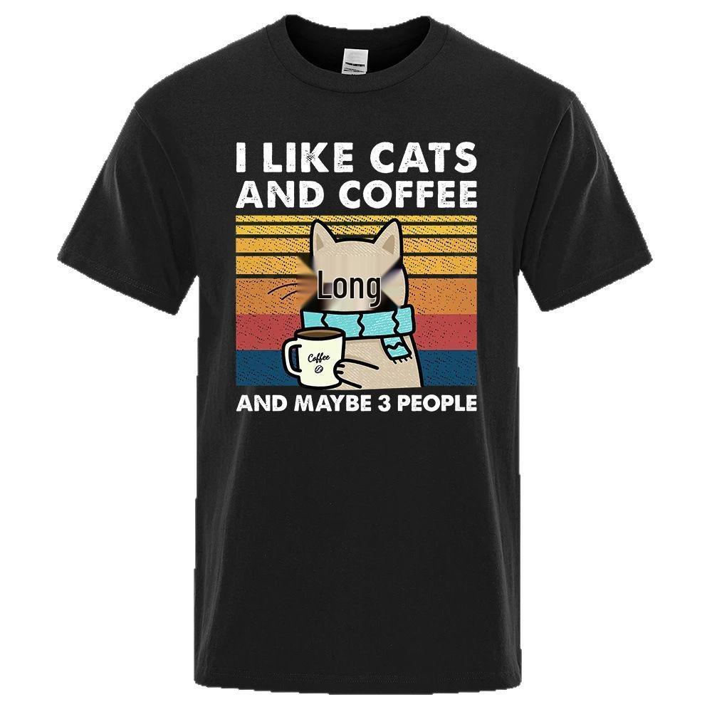 Ανδρικό Μοντέρνο T-Shirt: Αστείο 'Μου Αρέσουν οι Γάτες και ο Καφές' Streetwear