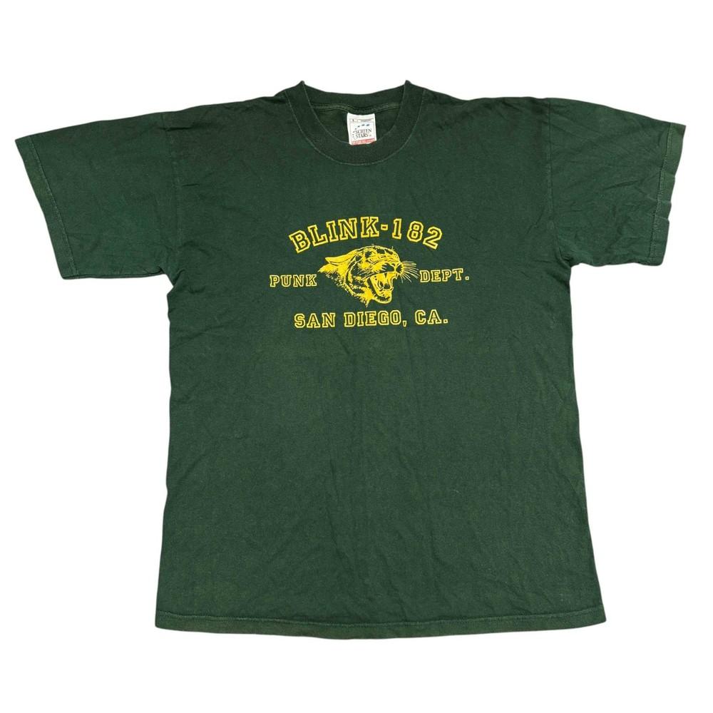

Vintage Blink 182 Shirt Large Green 90s Tour Concert Screen Stars Punk Band Tee Unisex T-Shirt S