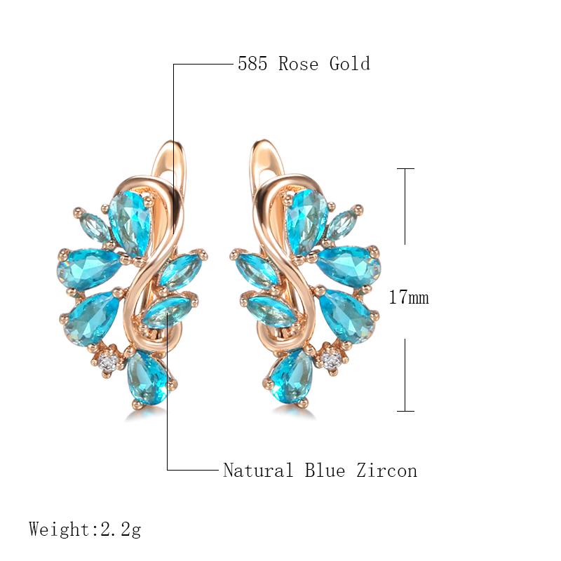 Trend Blue Natural Zircon Crystal Flower English Earrings For Women  Rose Gold Color Party Daily Fine Vintage Jewelry