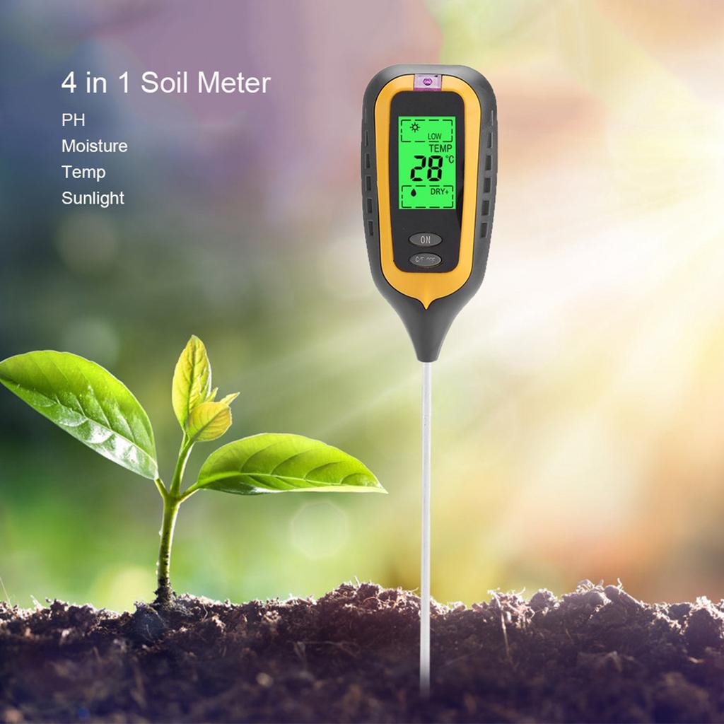 4 In 1 LCD Moisture Temperature Sunlight PH Tester Meter Garden Soil