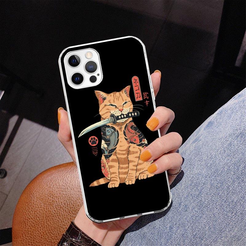 Ramen Sushi Samurai Tattoo Cat Phone Case For iPhone 17 Air 16 Pro Max 16E 15 + 14 Plus 11 12 13 Mini 7 8 SE Gift Print Cover Fu iPhone 11