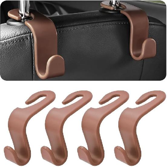 Car Back Seat Headrest Hooks, 4 Pack Black Stylish Back Seat Hanger For Car Handbag Clothes Coats Grocery Bags, Car Interior Accessories (Black2)