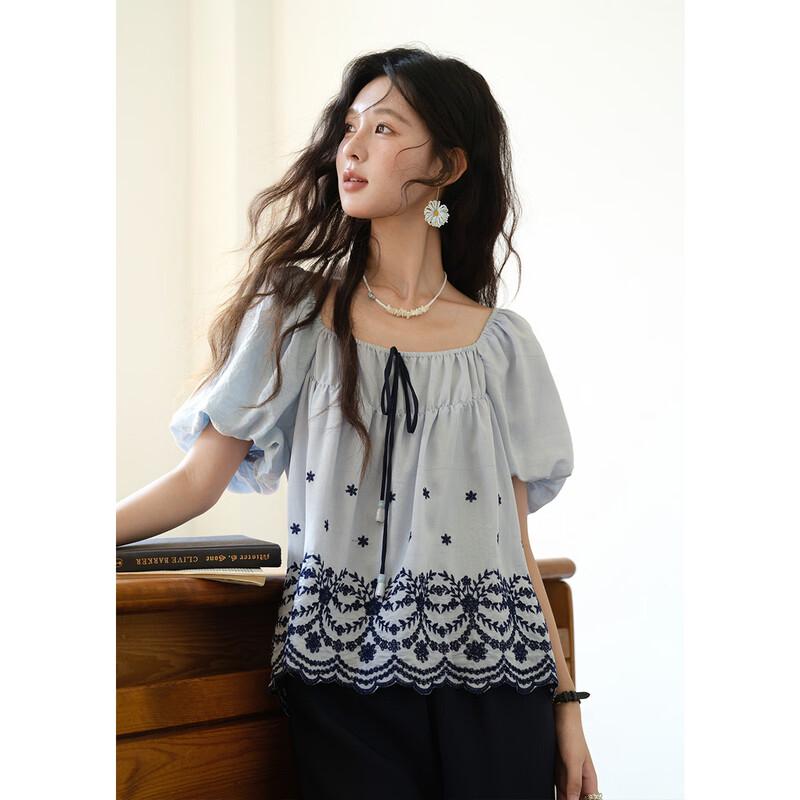 Women's French Sweet Lace Crochet Short Sleeve Blouse
