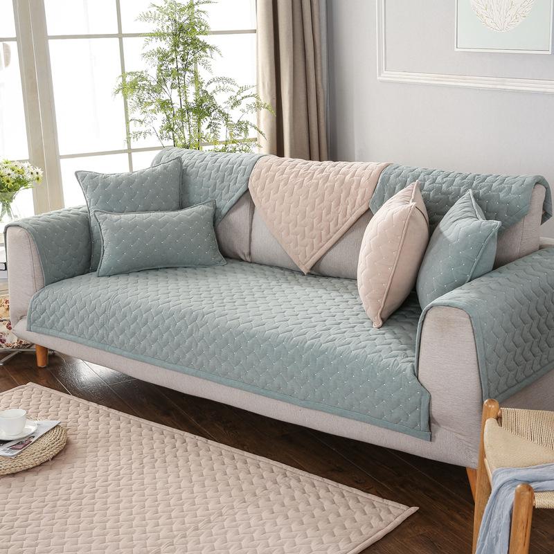 Korean Style Simple Fresh Washed Cotton Sofa Cushion Four Seasons Thickened Non-slip Sofa Towel Fabric Cushion