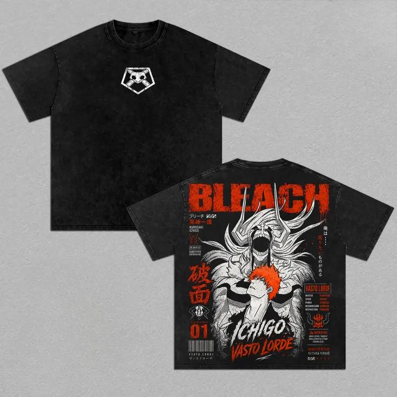 Kurosaki Ichigo BLEACH Anime Kleidung Herren Damen Oversize T-Shirts Kurzarm Gewaschenes T-Shirt Vintage Baumwolle Lässig Streetwear