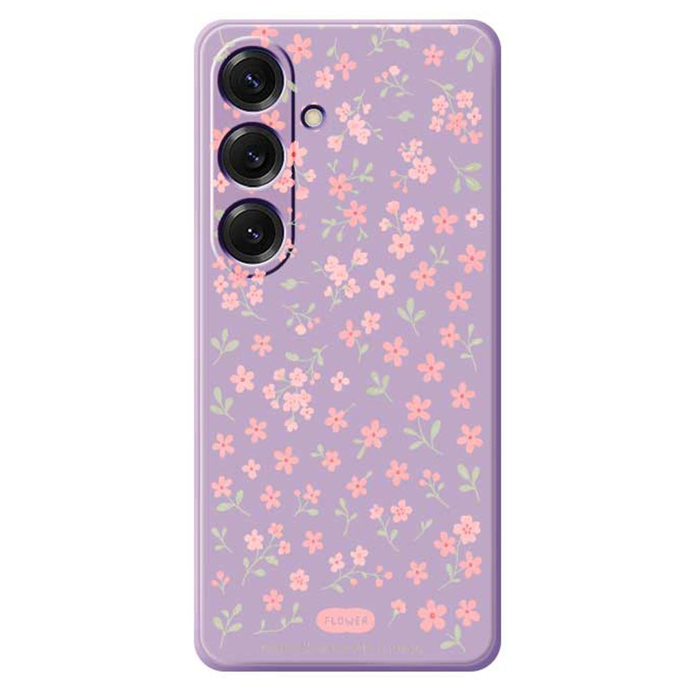 For Samsung Galaxy S25 Case Pink Small Flowers Pattern Printing Straight Edge TPU Phone Back Cover