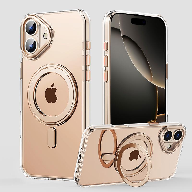 TM for IPhone 16 Magnetic Transparent Phone Case Rotating Stand Anti Drop for Apple 15PRO Protective Cover