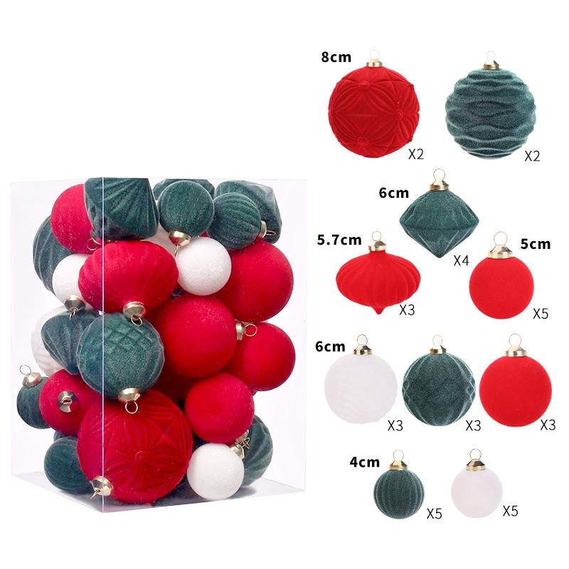 35Pcs Velvet Christmas Ball Ornaments Hanging Xmas Tree Ball Velvet Pendant Ball For Home Christmas Party Decoration