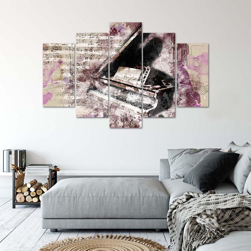 Obraz na plátně z pěti kusů Piano Abstract Purple Vintage