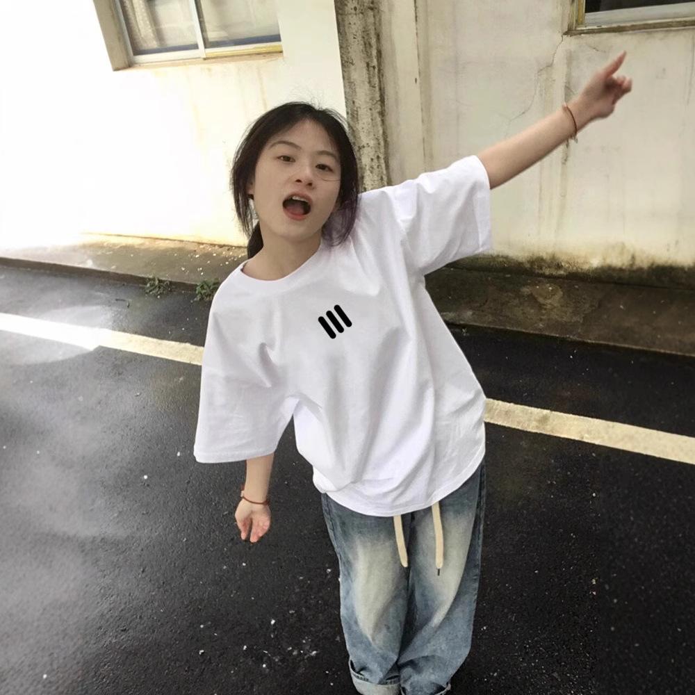 American Trendy Brand Small Front Shoulder Short-sleeved T-shirt Women's Design Sense Large Size Loose Fat MM Pure Cotton Half-sleeved Top Ins