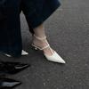 Women's Sandals Summer New Low Heel Pointed Thin Strap Strap Buckle Slippers Temperament Commuter Heel Sandals