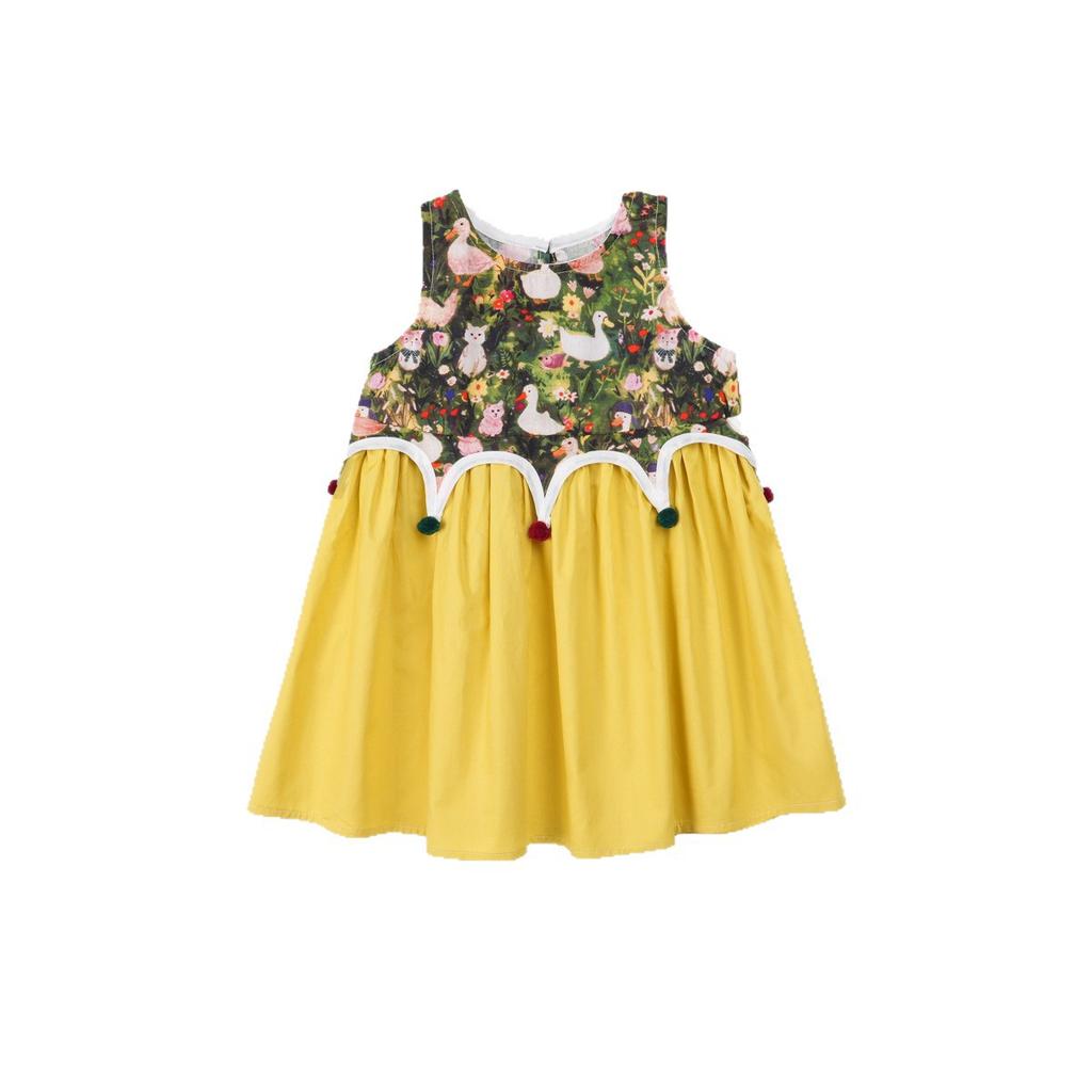 Summer Girls Cartoon Print Sleeveless Vest Dress Holiday Cotton Dress