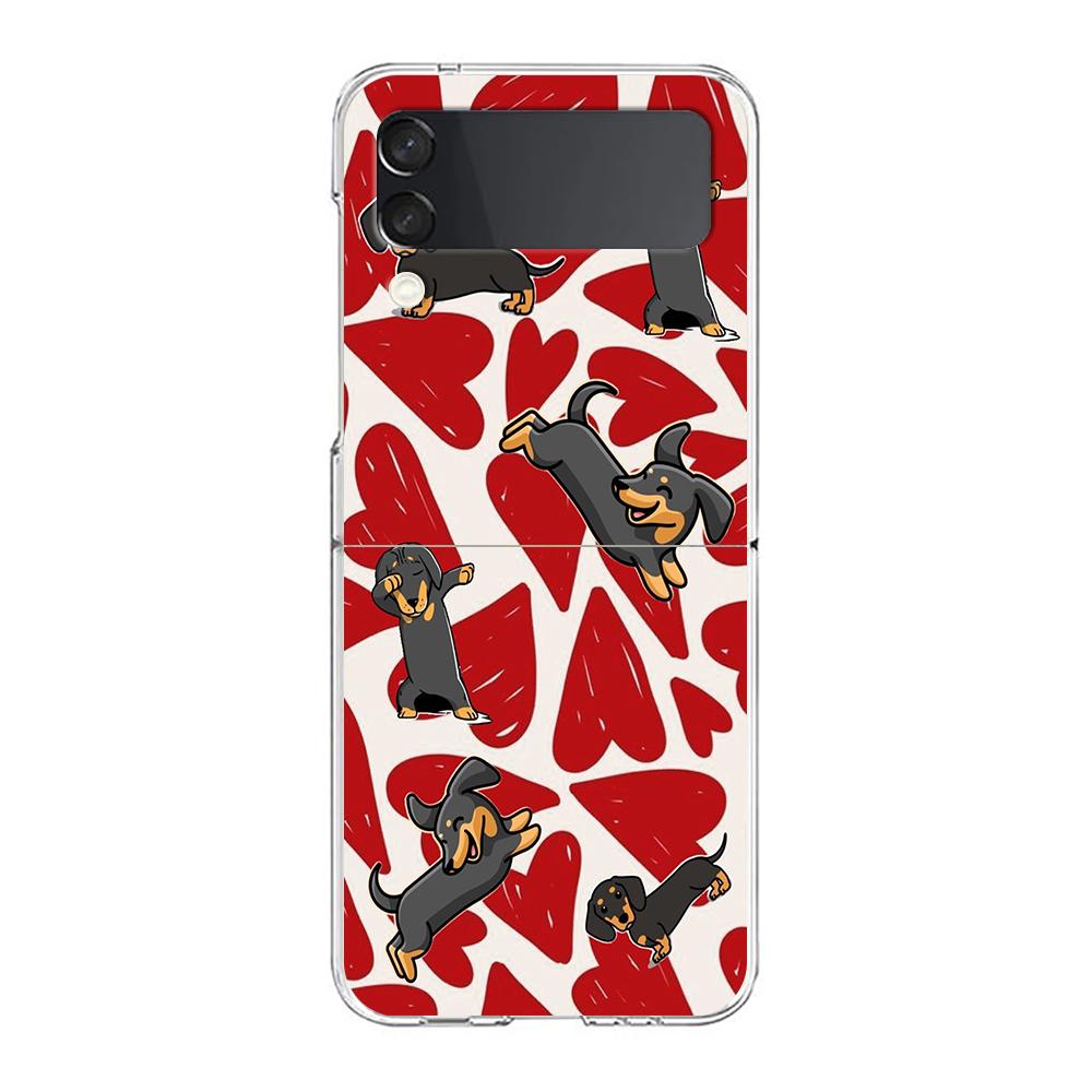 Transparent Phone Case For Samsung Galaxy Z Flip 3 4 5 6 7 Hard Folding PC Z Flip3 Flip4 Cover Cute Dachshund Bulldog