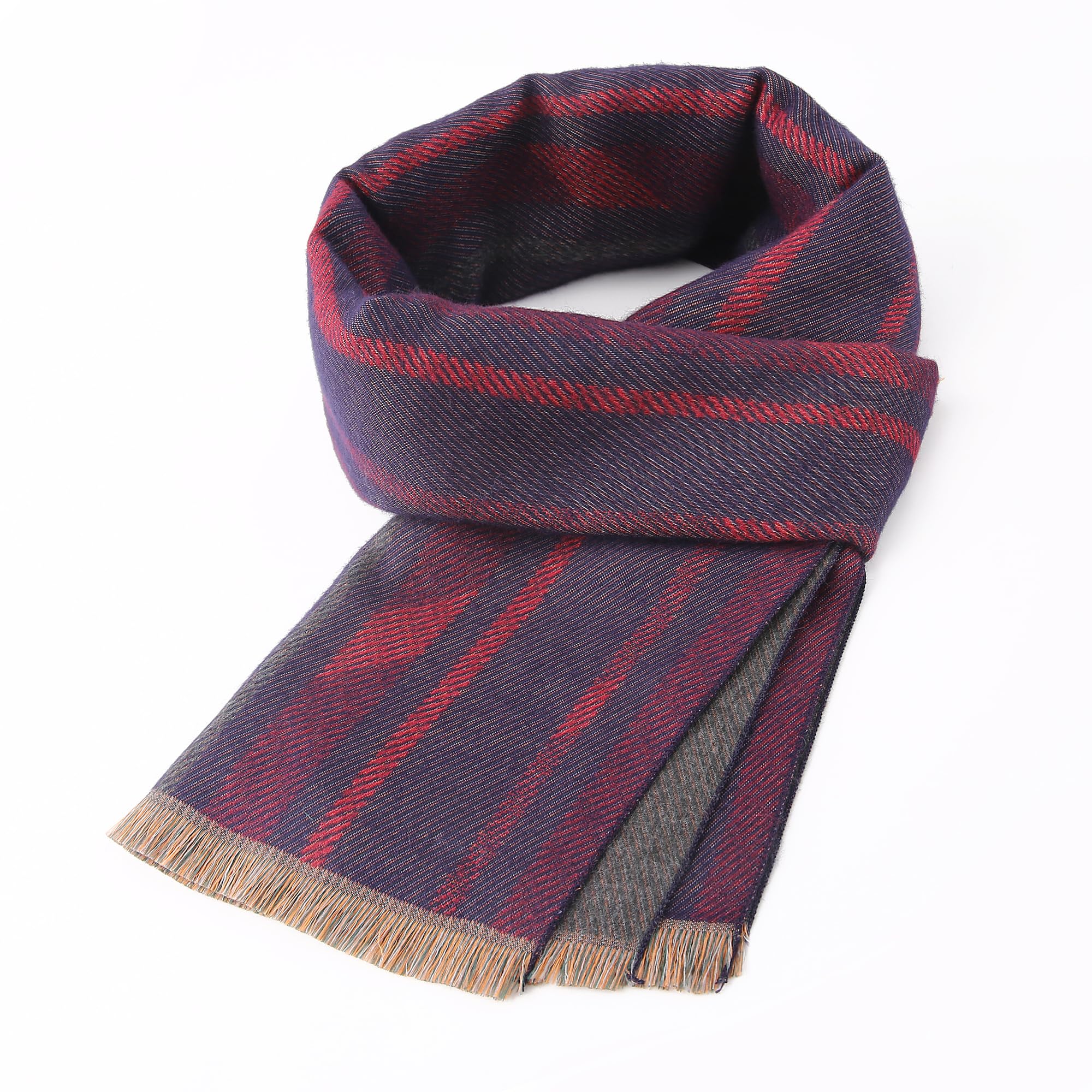 

LOTRICELOT Мужской узорчатый шарф, похожий на кашемир, теплый, в полоску, для бизнеса, идеальный для осенних и зимних подарков (Темно-красный)