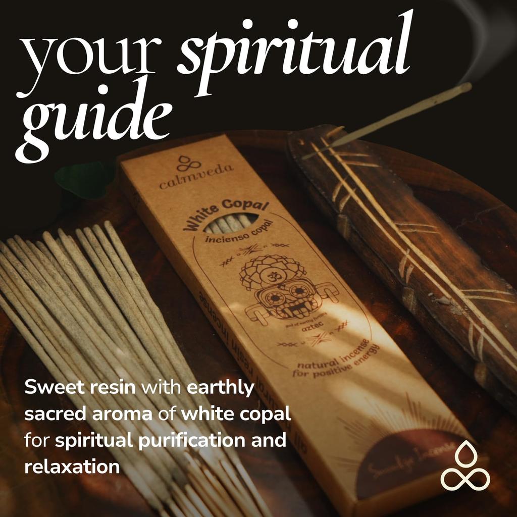 CALMVEDA White Copal Incense Sticks - 24+ Sticks Thick