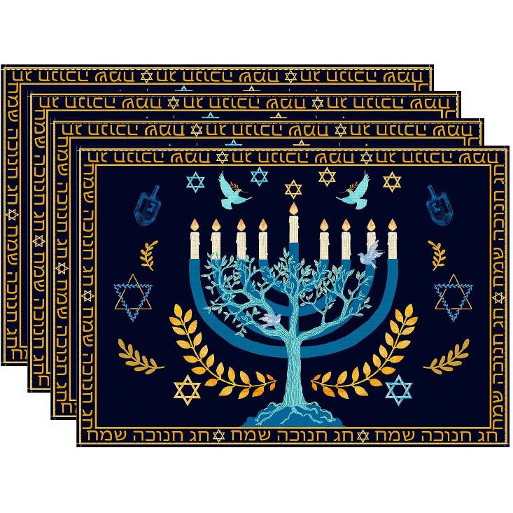 XCHI Chanukah Menorah Olive Leaf Doves Six-Pointed Star Hanukkah Table Runner Table Decoration for Party Home Kitchen Dining Holiday Decor 13x72 Inch