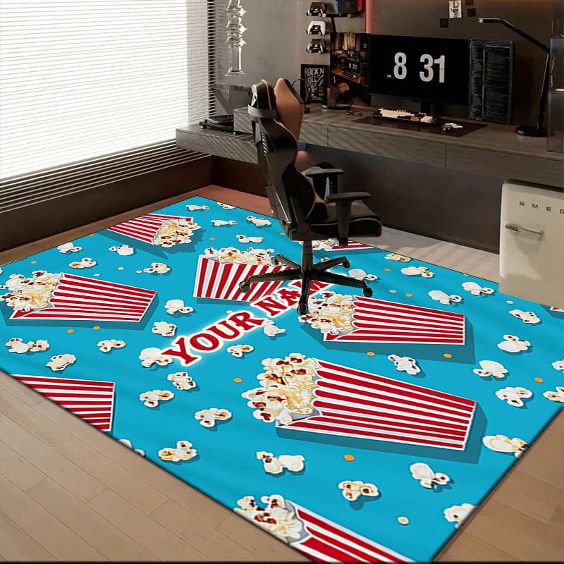 1PC Custom Name Popcorn Party Night Theme Floor Mat Ideal for Living Room, Game Rooms, Office, Bedroom Floor Mat Playful Design