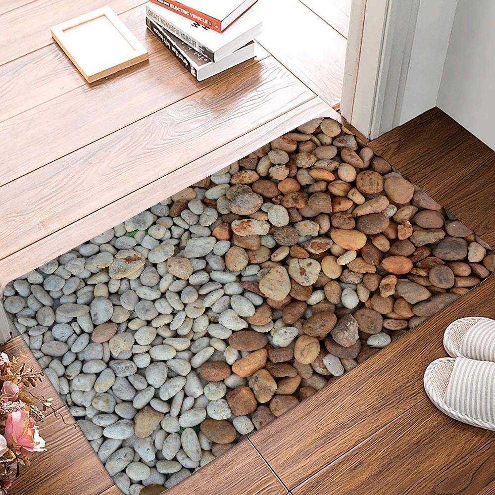 Pebbles Pattern Polyester Doormat Non-Slip Bath Mat Indoor Outdoor Home Decor Carpet Living Room Bedroom Kitchen Rug