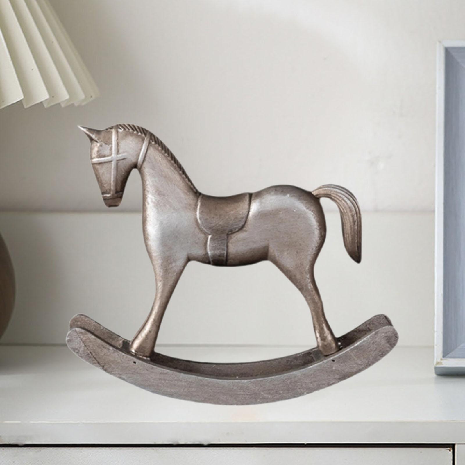 

Rocking Horse Statue Lightweight Stylish Collection Art Crafts Wood Sculpture for Housewarming Tabletop Porch NightStand Bedroom срібний