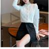 Elegant Long Sleeve Lace Bottoming Fleece Shirt with Half Turtle Neck for Women Thickened and Warm for Winter