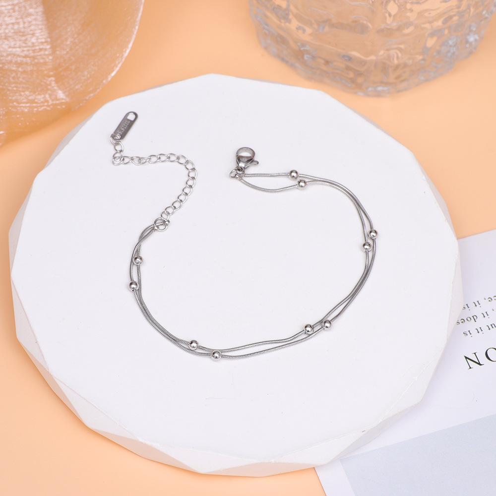 Titanium steel stainless steel double-layer round bead bracelet collarbone chain hot-selling sweet niche jewelry