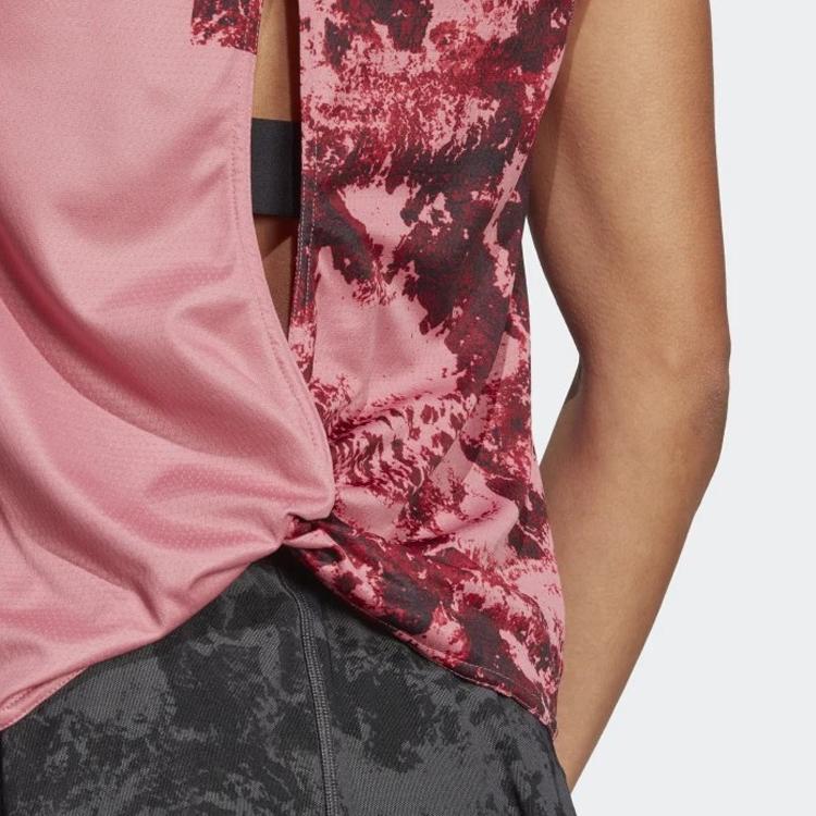 Adidas Tie-Dye Pattern Printed Color Block Round Neck Vest Women Tops Pink HT3628