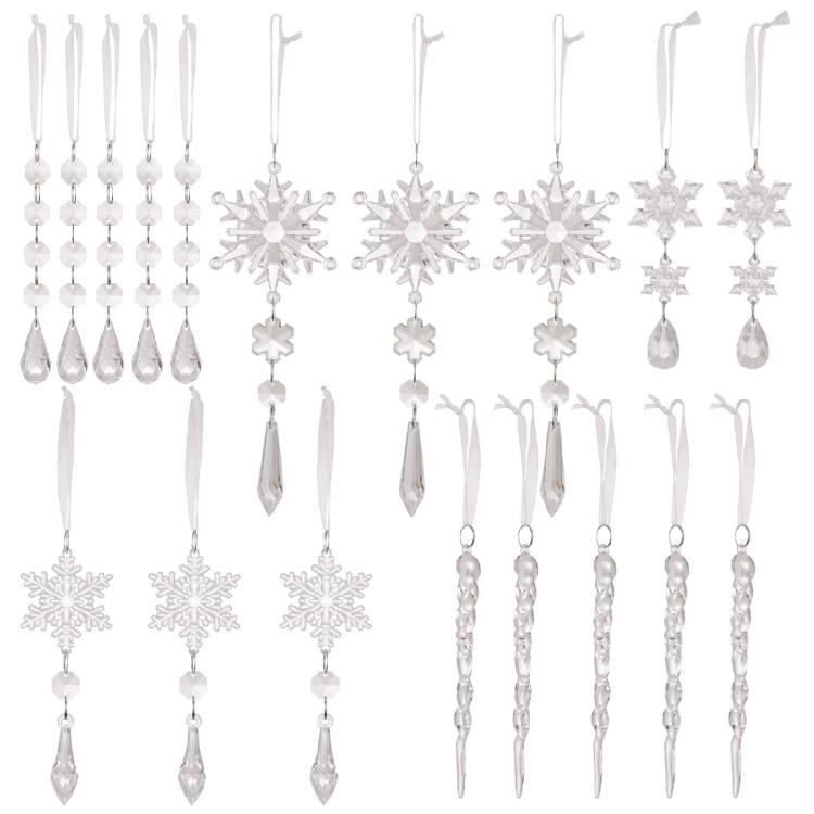 18Pieces Premium Acrylic Ice Christmas Ornamentation Crystal Snowflake Transparent Decors For Indoor Festival Display