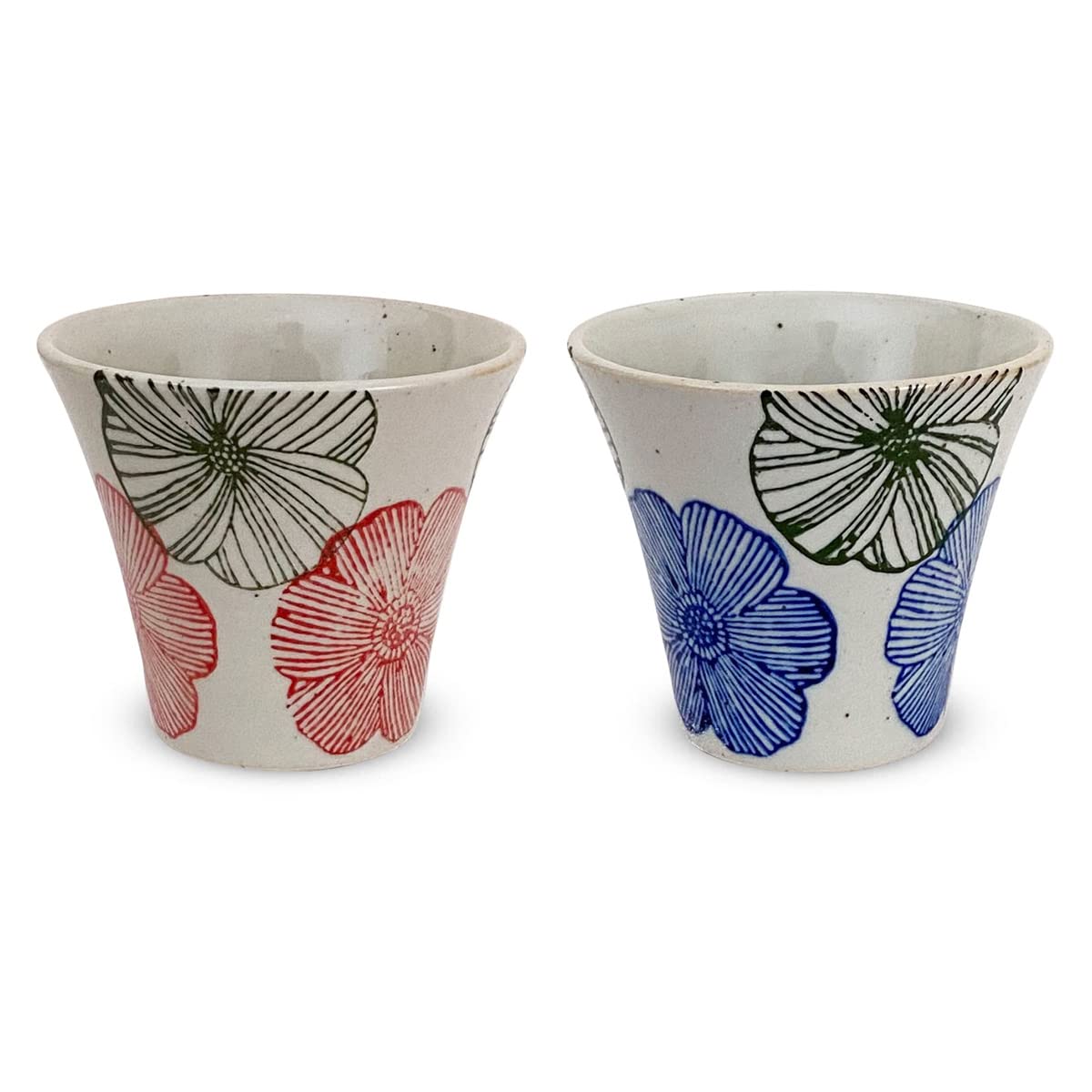 

Kunzan Kiln Teacups Hasami Made in Flower Pattern J-kitchens (Pair Set), Ware, Japan, 140cc, (Red/Blue)