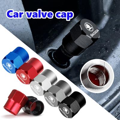 For 4pcs Car Wheel Tire Valve Caps Stem Case With Logo Auto Styling Kamiq MK3 Roomster Rapid Kodiaq Karoq Fabia Enyaq