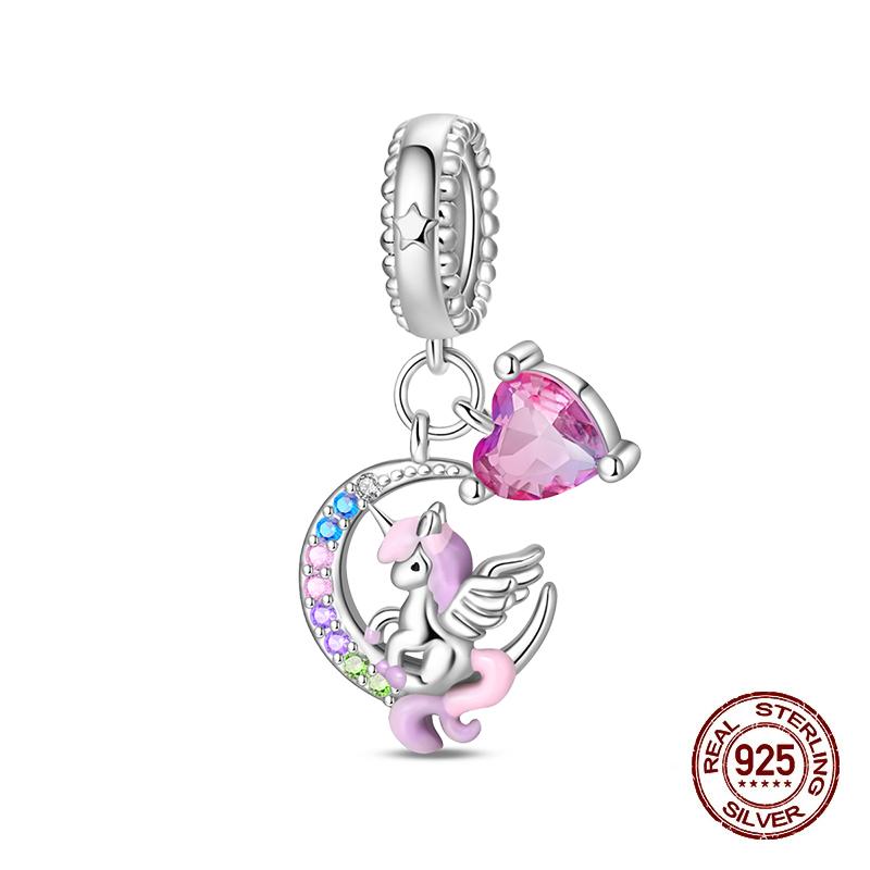 Copper Lucky Rainbow Colt Pendant Moon Charms Beads Fit Pandach Authentic Bracelets Do-It-Yourself Jewelry Birthday Present