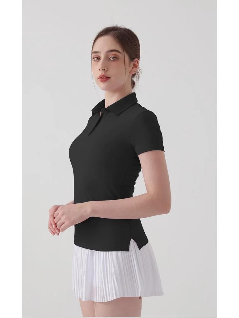 Women's Short Sleeve Yoga & Sports Polo Shirt - Breathable Fitness & Outdoor Running Apparel for Tennis, Badminton, and Golf.