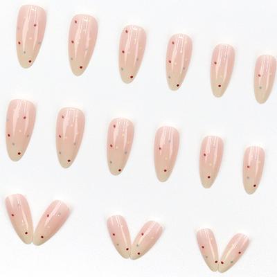 24Pcs Pink White Gradient Small Polka Dot False Nails With Jelly Adhesive Detachable Fake Fingernails Full Cover Press On Nails