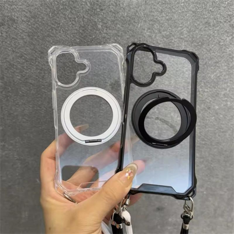 Crossbody Lanyard Transparent Magnetischer Halter Ständer Hülle Für iPhone17 Air 16e 11 12 13 14 15 Pro Max Plus Halskette Schultergurt Harte Abdeckung