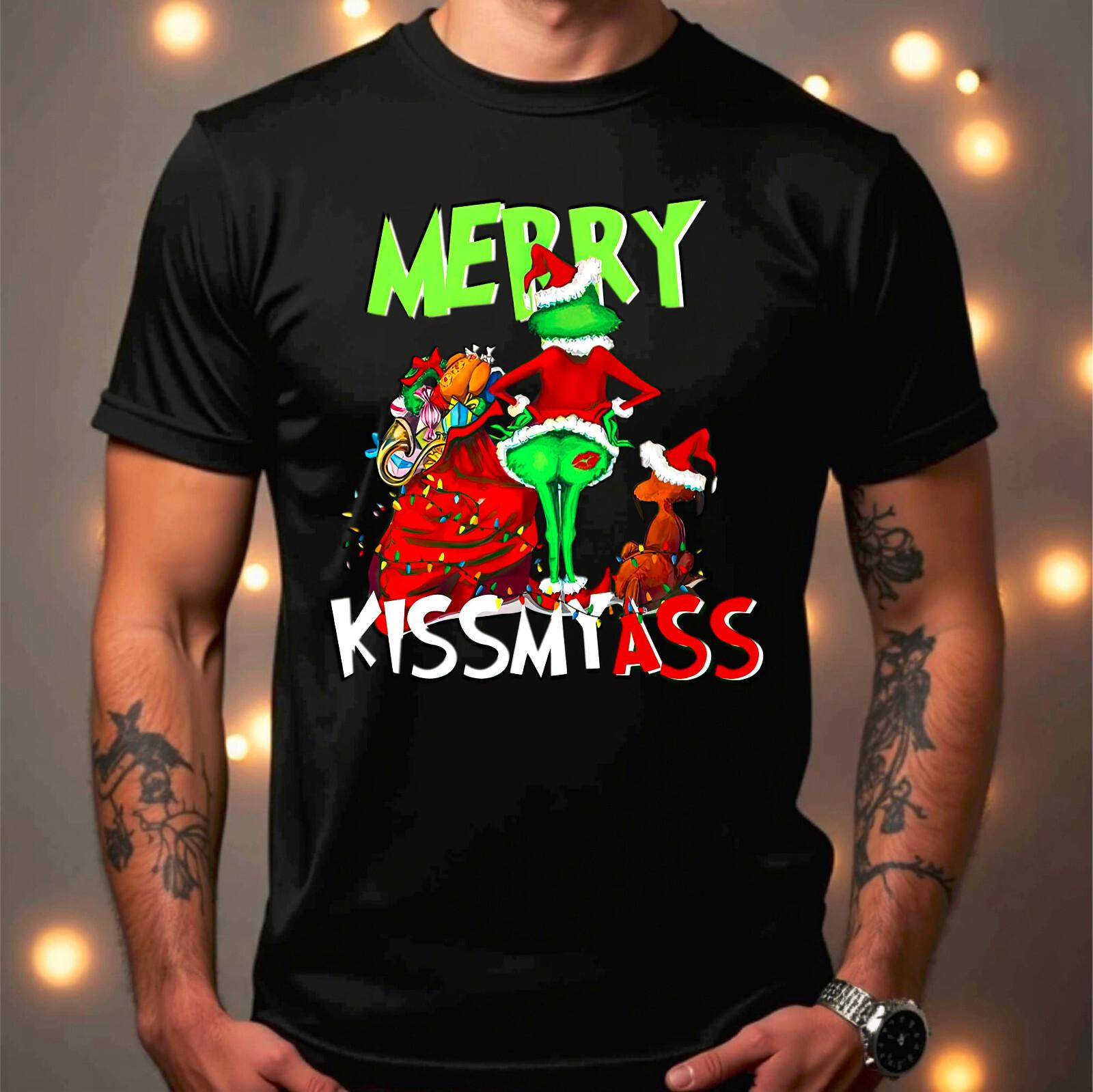 Grinch Christmas T-Shirt Funny Ugly Joke Mens and Womens Kiss My Ass Tee Adults XXXL