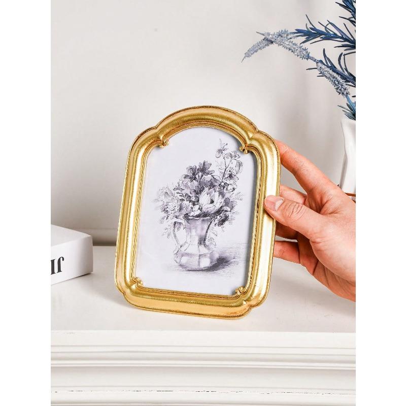 Resin Material Gold, Silver, Brown Curved Frame Desktop Photo Frame Decor, Multi-Color Optional, Simple Home Bedroom Office Desktop Photo Display Gold
