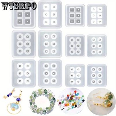 12 Piezas Moldes de Cuentas de Resina para Joyería Moldes de Silicona para Resina con Agujero Cabujón Gema Fabricación de Joyería Moldes de Resina Epoxi Moldes de Cuentas de Resina con Agujero