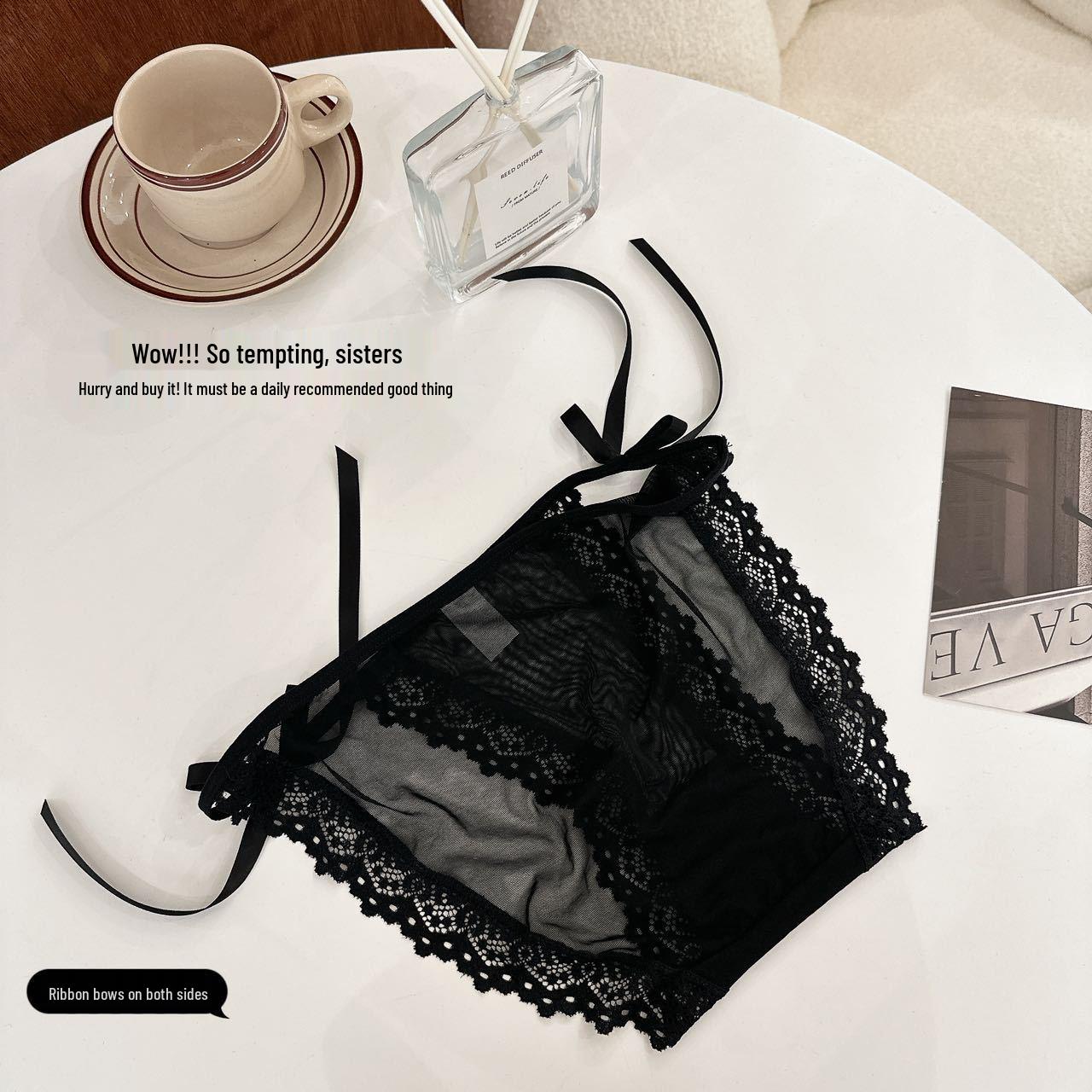 

2024 Французский стиль Дышащие Кружевные Трусики-треугольники с Хлопковой Ластовицей - Женское Комфортное Белье M (80-100 jin suggested)