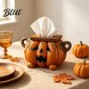 Halloween Pumpkin Tissue Box Holder Holder, Resin Decorative Facial Funny Face Novelty Home Accessory Cover for Office Kitchen Living Room Table Decor