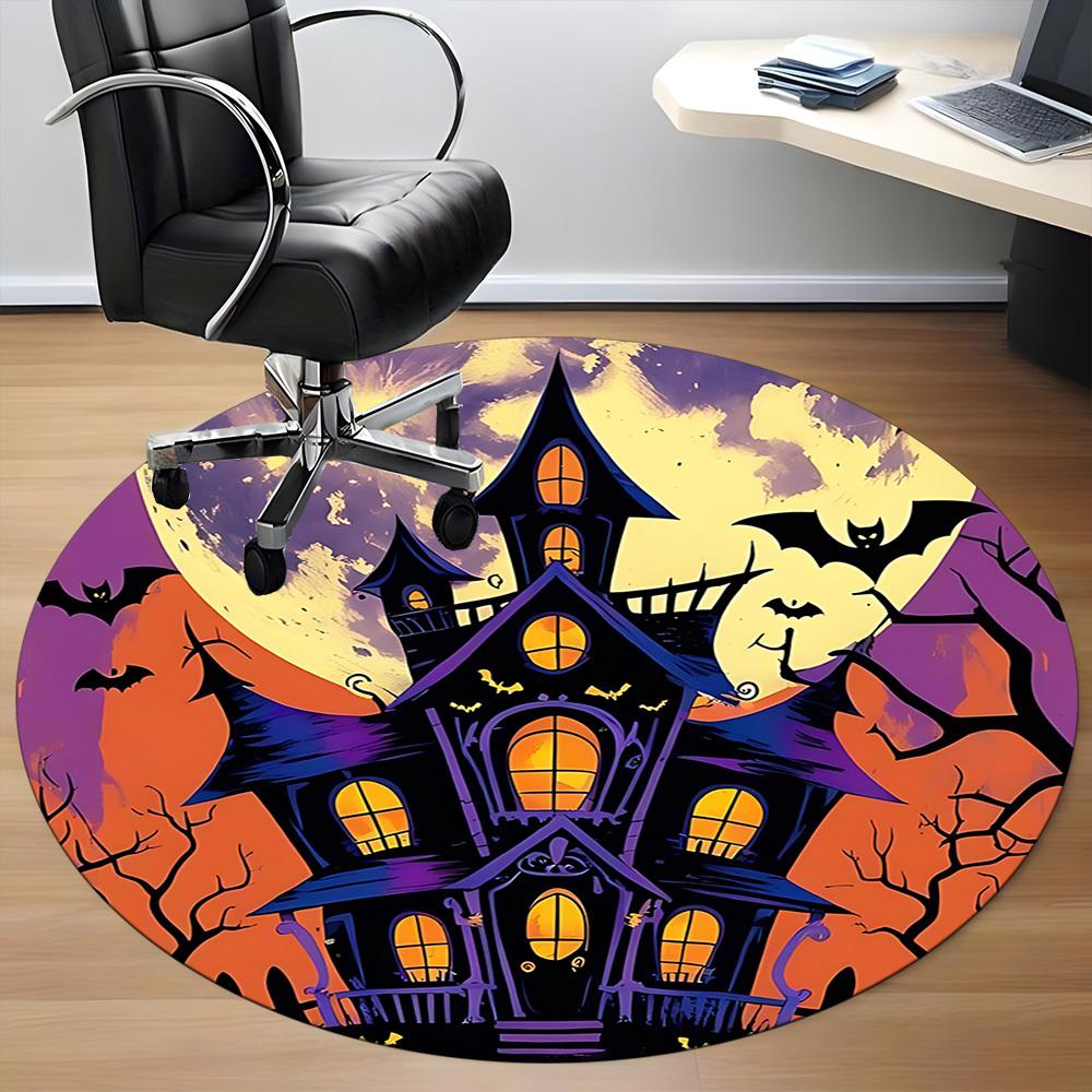 1pc Haunted House Halloween Office Round Area Rug, Under Office Chairs Bedroom Living Room Home Decor, Room Deco, Available in Various Sizes
