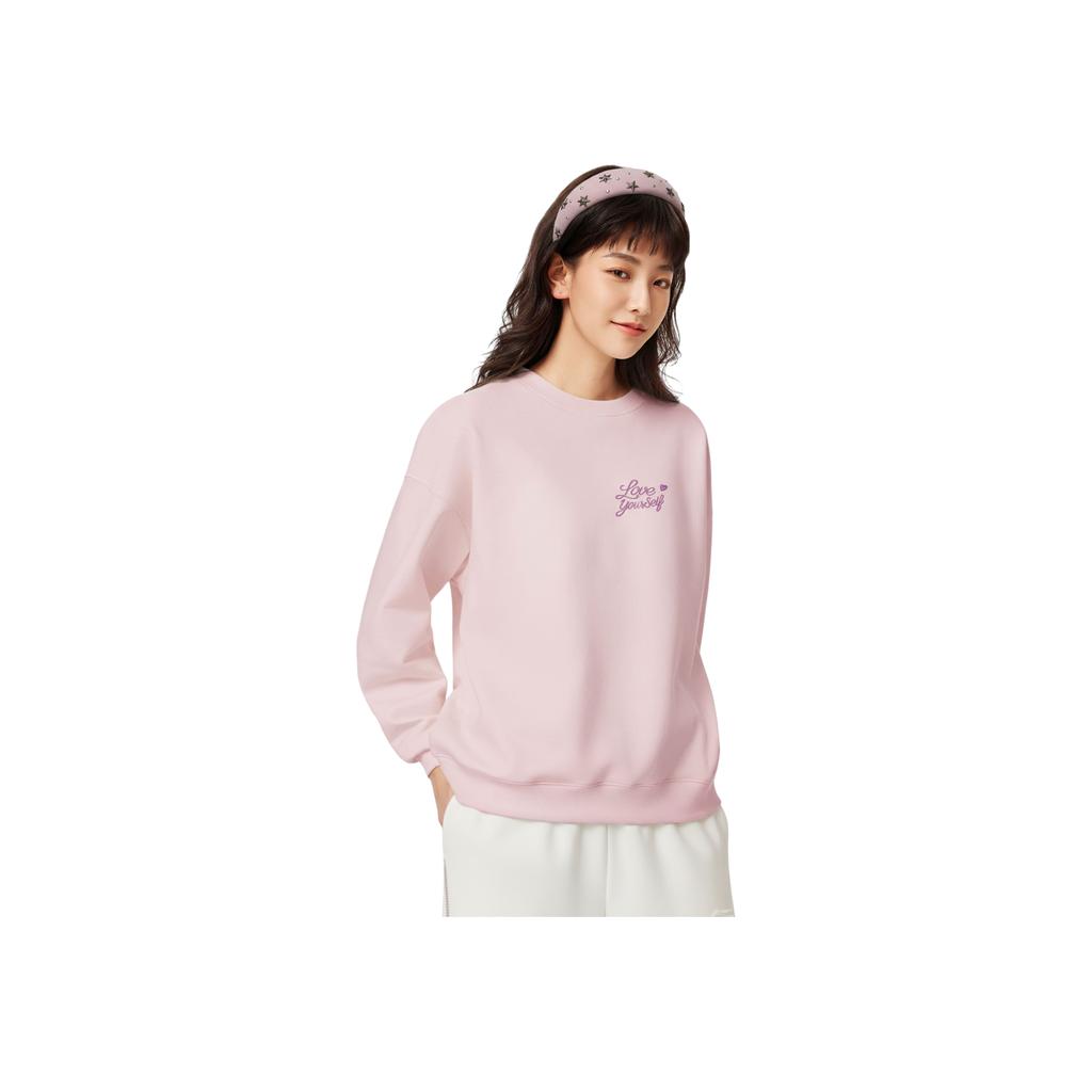 Li Ning Sports Lifestyle Series Round Neck Logo Letter Embroidered Sweatshirt Women Sweatshirt AWDW640-5