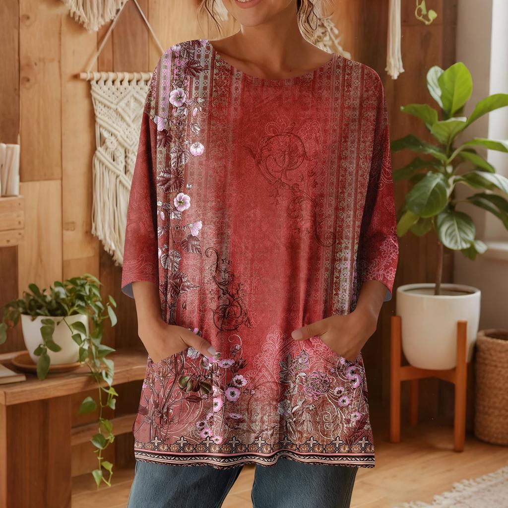 Damen 3/4-Ärmel Shirts Grafik-T-Shirts Shirts Lässige Basic-Tops Pullover