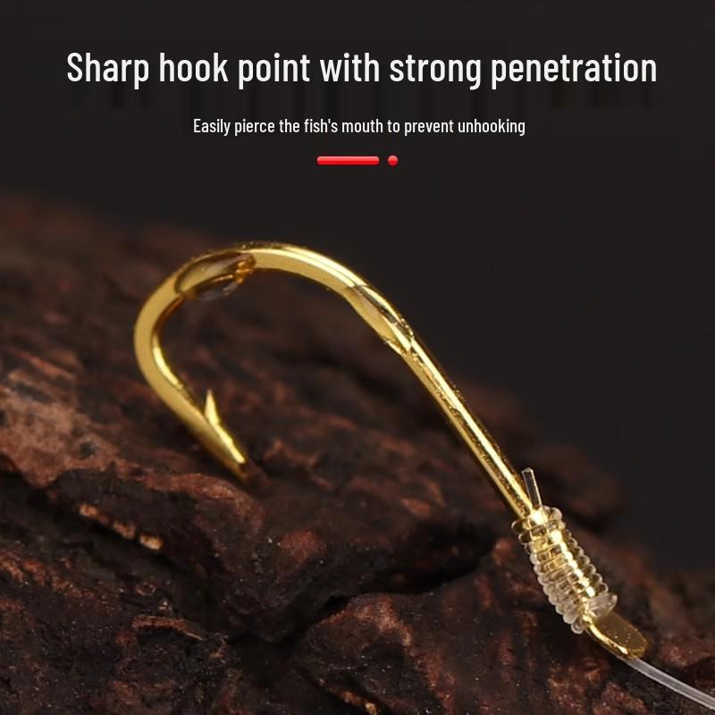 Gold Sleeve Double Hook Barbless Finished Fishing Hook for Crucian Carp and Wild Stream Fishing